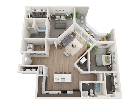 Floor plan for 2 beds, 2 baths, 1368 sqft